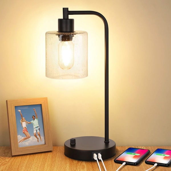 Industriel bordlampe med 2 USB-porte, fuldt trinløs dæmpbar V