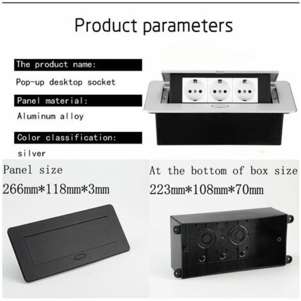 Innfellbar stikkontakt for innfelling i skrivebordet, benkeplate
