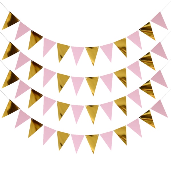 4Pack Hot Gold Party Decorations Hanging Paper Triangle Banner