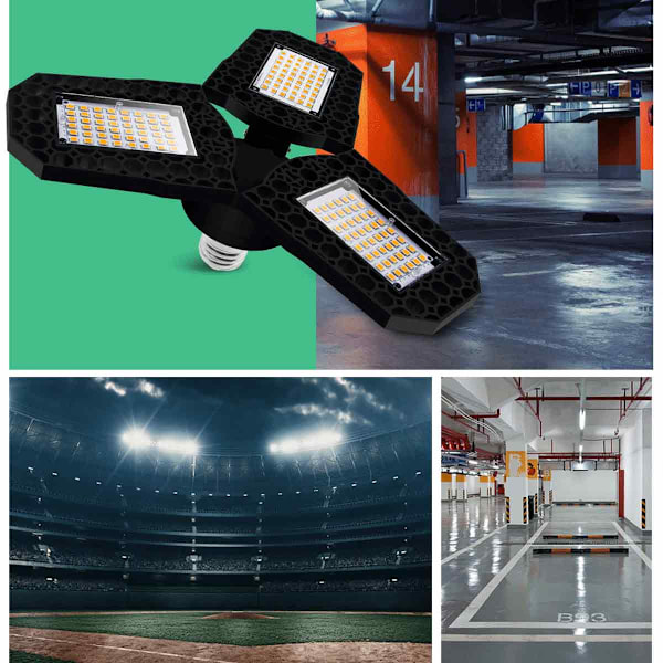 Överlägsna LED-garagebelysning med rörelsesensor, ihålig struktur ger förbättrad kylning, justerbara paneler för anpassad belysning, energieffektiv
