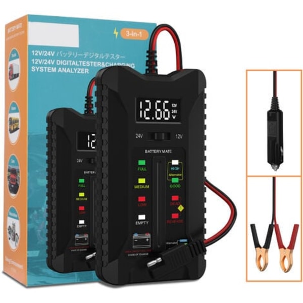 12V/24V Batteritester, Voltmeter, Ladesystemanalysator