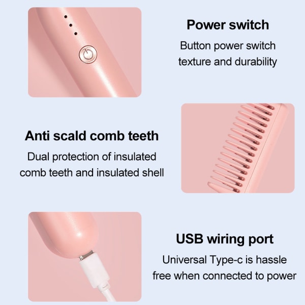 USB-ladattava suoristuskampa, kannettava matkasuora