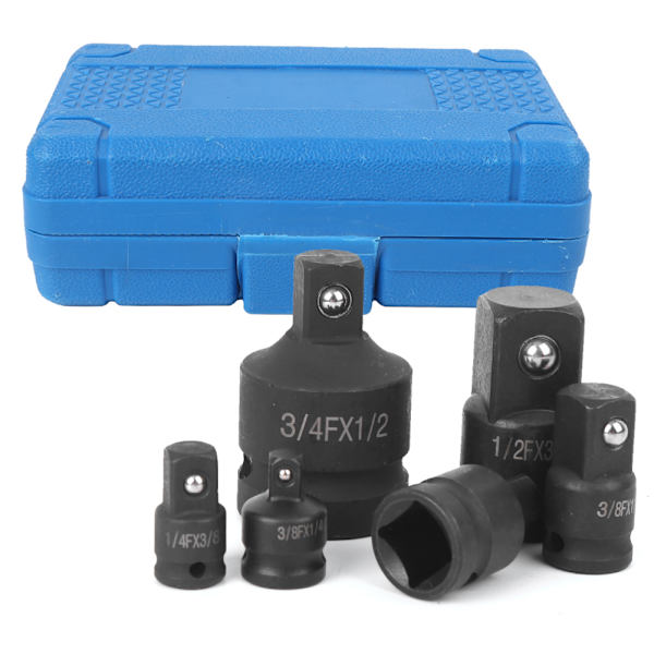 6 stk./sæt Slagmøtrikskonverter Reducer Adapter Sæt 1/2 tommer 1/4 tommer 3/8 tommer 3/4 tommer