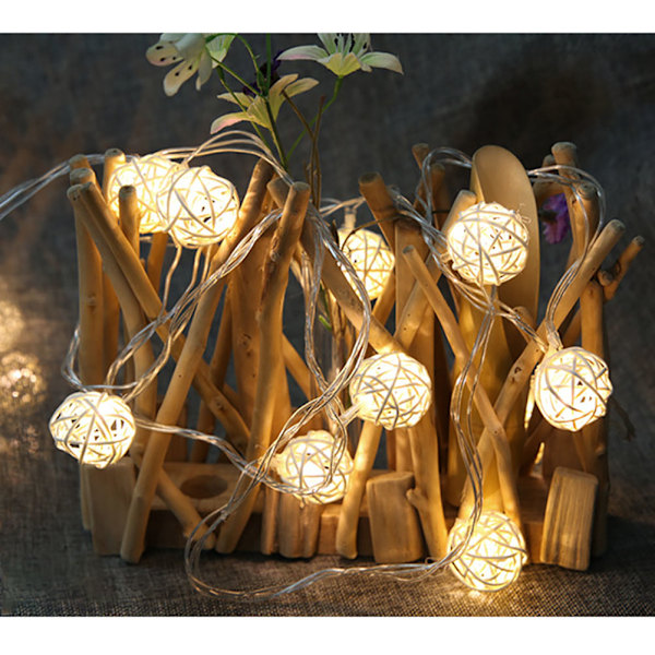 20LED Rattan Ball String Lights Romantisk Dekorativ Ljusslinga för Utomhus Inomhus