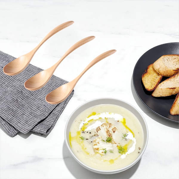 Træske med langt håndtag, solid træ risske, dessertske