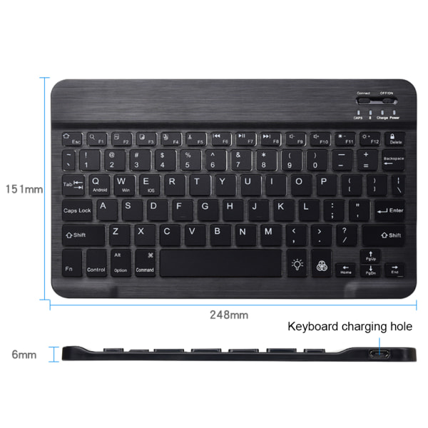 Slankt bærbart trådløst Bluetooth 7-farver baggrundsbelyst tastatur