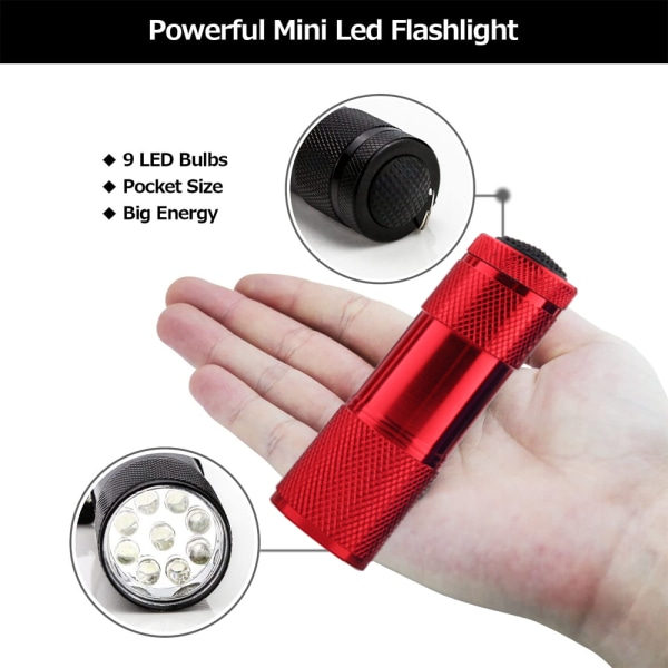 6 stk 9 LED fiolett lys lommelykt, UV pengedetektorlampe