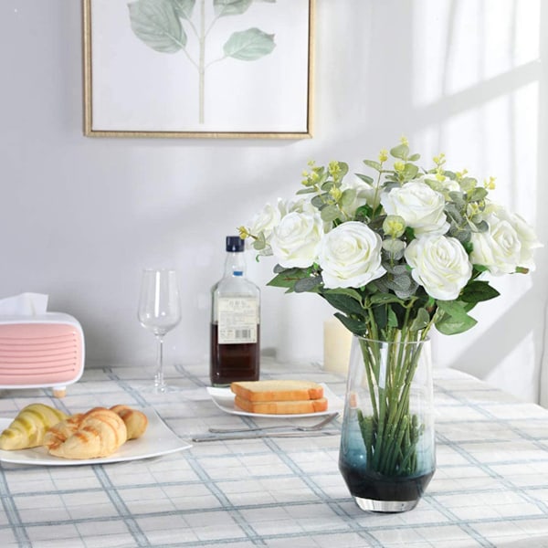Röd Konstgjord Sidenrosbukett, Livslika Simulerade Blommor för Minnesvärda Bröllopsarrangemang och Evig Heminredning, 12 St Livfulla Sidenblommor
