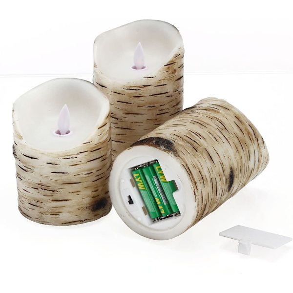 Blinkande ljus, ljus, björk björkbark batteriljus, wit