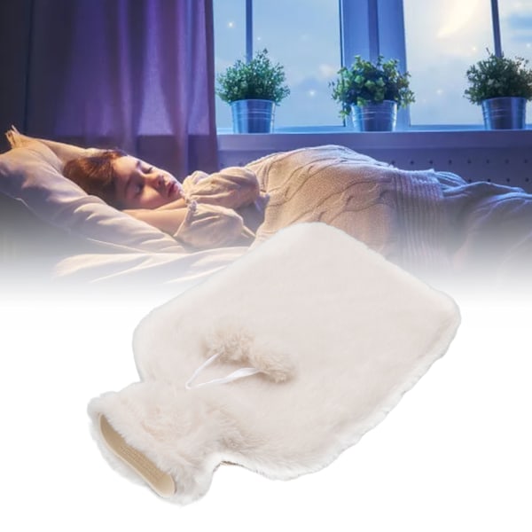 Varmvattenflaska 2000ML Vatteninjektion Varmvattenpåse med plyschöverdrag för obehagslindring Beige