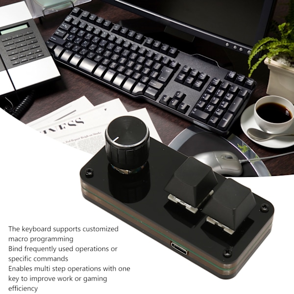 Mini 2-tasters tastatur med knott Tilpassbar makroprogrammering Hot-swappable blå bryter Enhånds mekanisk tastatur for spill