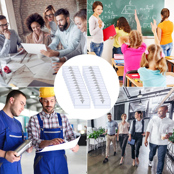 100-pack Namnskyltar 90x56mm Genomskinliga Klädnamnskyltar Klämma Namnskyltarfodral med Klämma ID-kort för Kontor Skola Resor