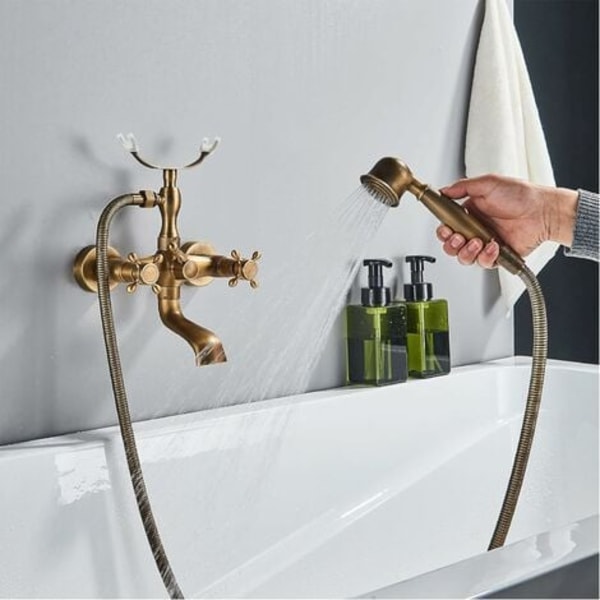Retro Badekar Armatur med Dobbelt Håndtag Retro Badekar Armatur Messing Brusebad Hane Badekar Hane med Messing Håndbruser MAGIC
