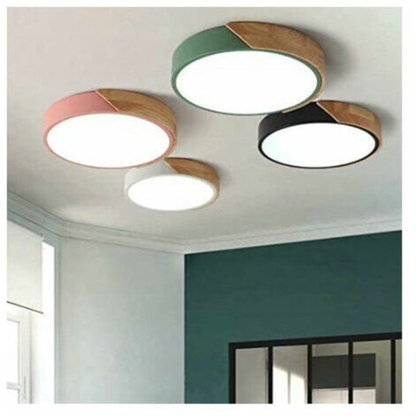 LED-loftslampe, 24W moderne træ-loftslampe rund kold