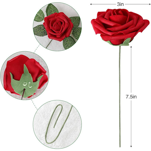 Konstgjord blomma röd ros 25st/50st äkta falska rosor Red 25pcs