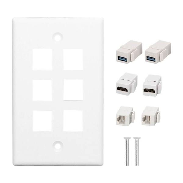 6-ports väggplatta 2xHD Multimedia Interface 2xCat6 2xUSB3.0 RJ45 Ethernet väggplatta för HDTV-projektor dator