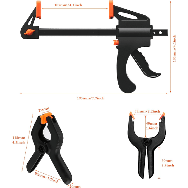 8-pack F-klämmor Clips Set, Enhandsgrepp Snabbspännare