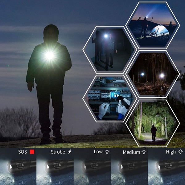 LED-lommelygter, taktisk lommelygte med høj lumen lys batterier