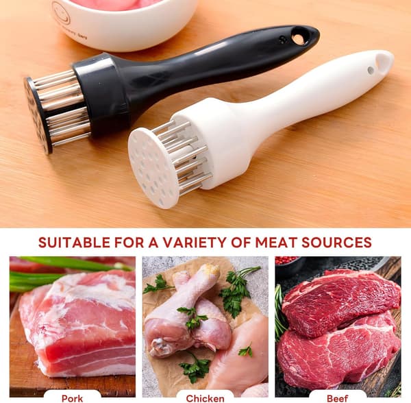 Stainless Steel Meat Tenderizer, 21 Sharp Needles, for Tenderizing Beef, Turkey, Chicken, Steak, Pork, Fish (Black) Black