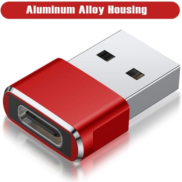 USB C hona till USB hane-adapter 2-pack, typ A-laddarkabel Pow Red