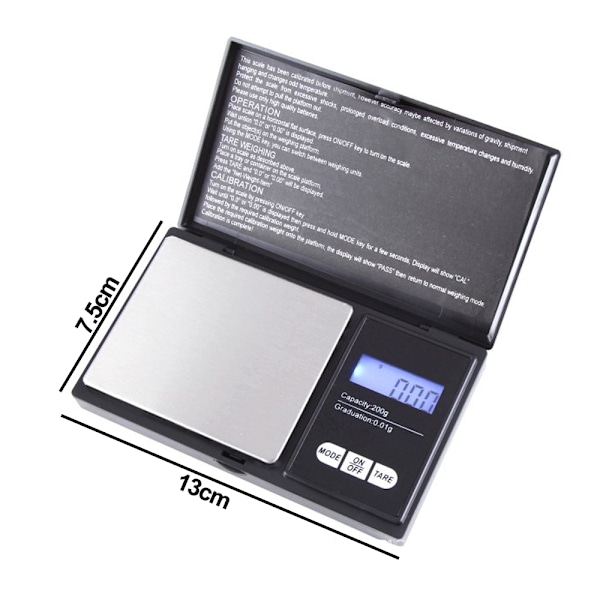 Precision fickvåg 200g x 0,01g, digital gramvåg liten