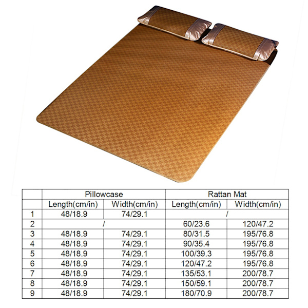Hjemmetekstil Rattan Matte Grid Sengetøysett Sommer Kjølig Sengeteppe (180*200cm Putevar*2)