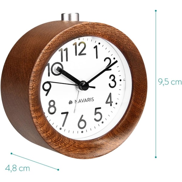 Navaris Analog Holz Wecker mit Snooze - Retro Uhr mit