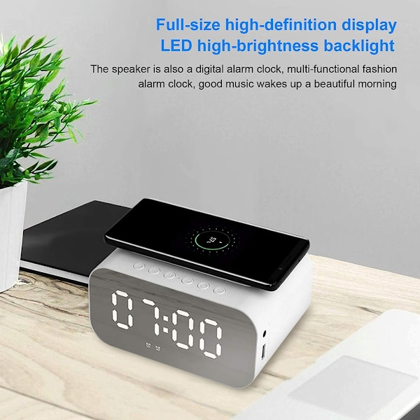 3 i 1 Digital väckarklocka Trådlös laddning, LED-laddare Högtalare, Bluetooth-högtalare med LED-display, Klockalarm Powerbank Högtalare för hemmet,