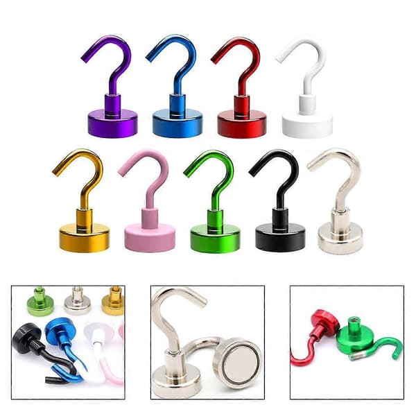 10-pack Magnetic Hooks for Home, Kitchen, Workplace, Office, Garage, Heavy Duty Black