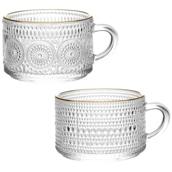 2 stk 400 ml glas kaffekopper sæt, præget tekopper til cappuccino, latte, korn, yoghurt, drikkevarer