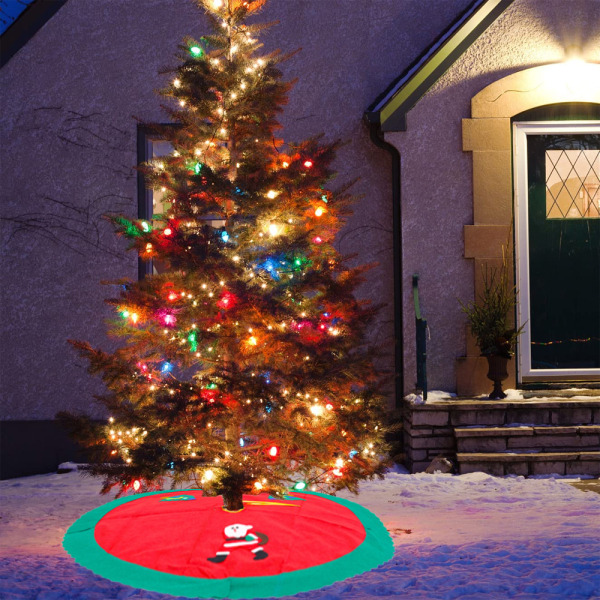 Christmas Burlap tree skjørt trematte dekorert innendørs og