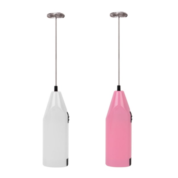 Milk Frother Handheld Battery Operated - Electric Whisk Coffee Frother Battery Stirrer White + Pink