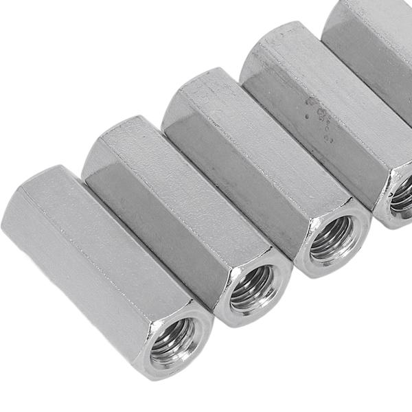 5 stk. Hex Koblingsmøtrikker 304 Rustfrit Stål Gevindforbindelsesmøtrik til Bolt Stud Maskinskruer