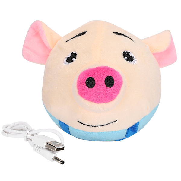 PetBouncing Hoppboll Cartoon Pig Doll Boll USB Elektrisk Interaktion Tvättbar Sjung Söta Leksaker Hoppande Gris i Blå Kläder