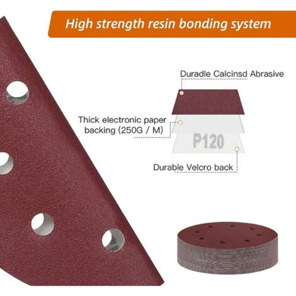 40 stk. 180mm 240 Grit slibeskiver - 180mm skiver - 8 huller -