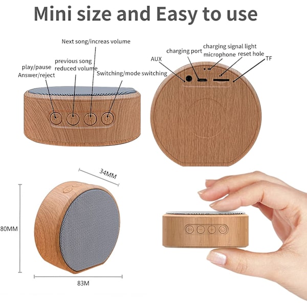 Bärbar Bluetooth högtalare, Retro Wood Grain trådlös högtalare, Black