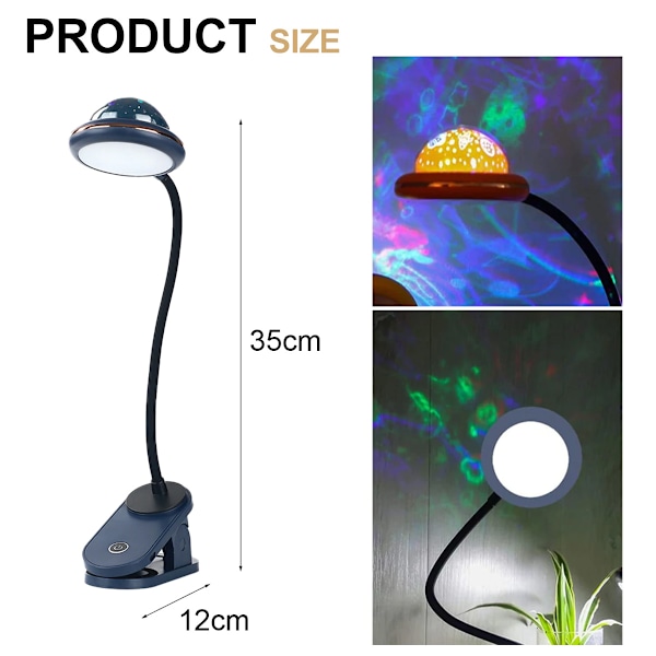 Förtrollad Boklampa, 3 Färgtemperaturer för Barn och Vuxna, med 5 Ljusstyrkenivåer & USB C Uppladdningsbar, Blå (Flexibel Svanhals Tillverkad av