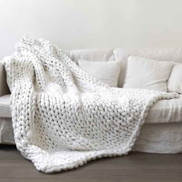 Mysig chunky stickad filt handgjord garn husdjurssäng stol soffa filt heminredning present