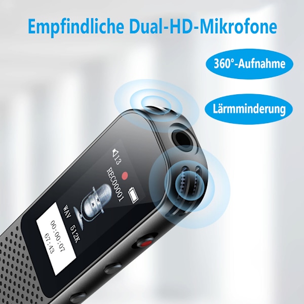 64 GB digital röstinspelare mini, 3072 Kbps röststyrd inspelare, typ-C ultrahöghastighetsdataöverföring, används för kurser, konferenser etc.