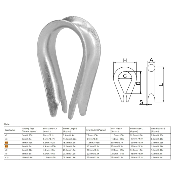 50 stk. Wire Rope Thimble i rustfrit stål Kabel Rigging Værktøjer til Skibsbygningsindustrien (M3 (3 mm))