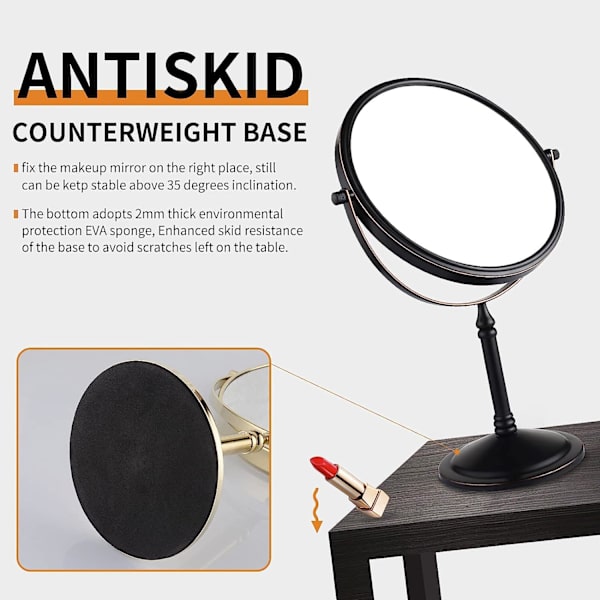 Fristående bordsmakeup spegel 8 tum dubbelsidig 1x 3 X
