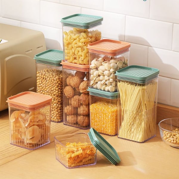 Lufttette matbeholdere for kjøkken, gjennomsiktige plastbeholdere for frokostblandinger, kaffe, tørket frukt, pasta (900 ml)