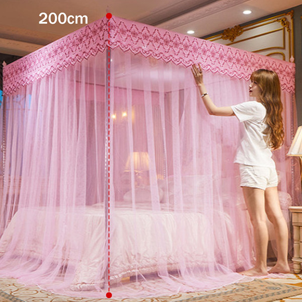 Enkelt dobbeltseng firkantet myggenet 3 dørs beskyttelse tæt stabil med rustfrit stål beslag pink 1.8x2m