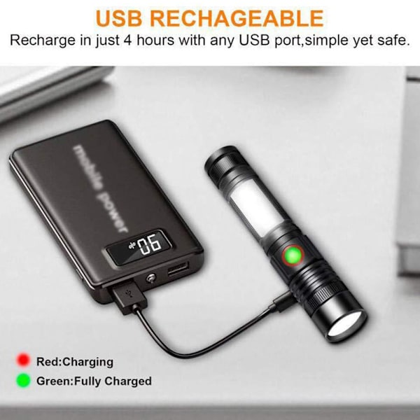 USB uppladdningsbar ficklampa mini bärbar magnetisk ficklampa 2 pack
