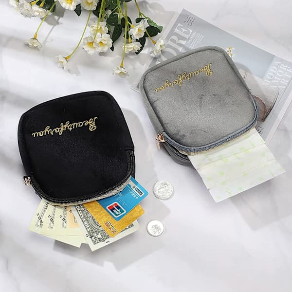 Oppbevaringsvesker for sanitetsbind, menstruasjonskoppvesker, amming