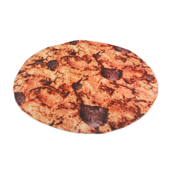 Filt i flanellmaterial med chokladchips-cookie-design, multifunktionell filt, halkfri gummiundersida, bärbar filt för fester, camping och festivaler, unik