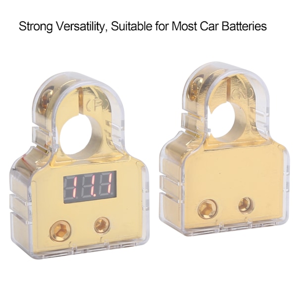 Bilbatteri Terminaltilkoblingssett med Digital Voltmeter Display Stardand 0/4/8/10 AWG GaugeGold