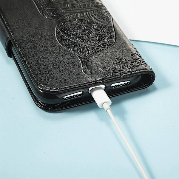 PU Læder Stativ Kortholder Strap Flip Cover til iPhone 14