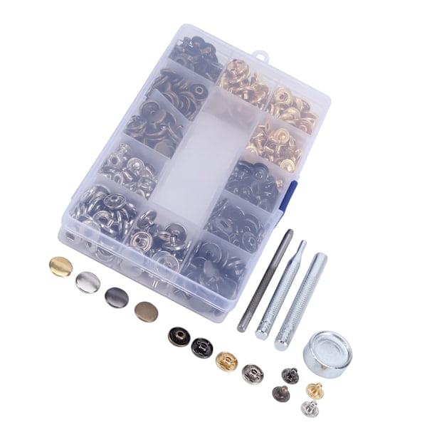 Kraftiga Tryckknappar Set, 15mm Tryckknappar Set Med 4 Monteringsverktyg, Tryckknappar I Mässing För Klädreparation Och Läderhantverk