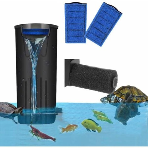 Akvariefilter for skilpadder - Filter for lavt vannivå - Nedsenkbar filter - Rengjøringspumpe for skilpaddeakvarium (600L/t) - Svart